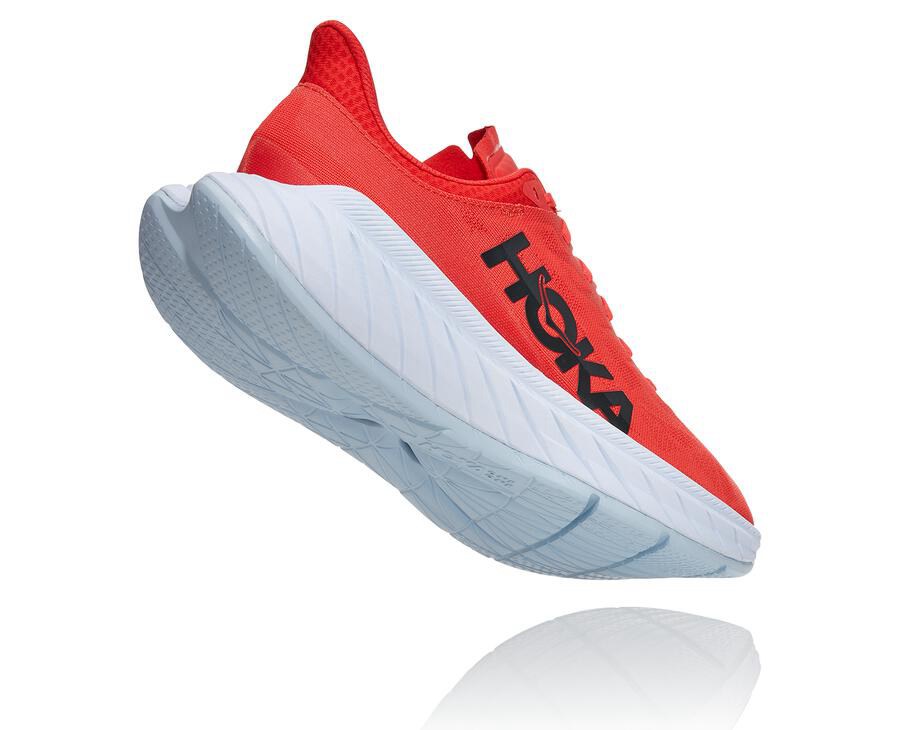 Hoka One One Mens Running Shoes - Carbon X 2 - Red/White - KCJL68529